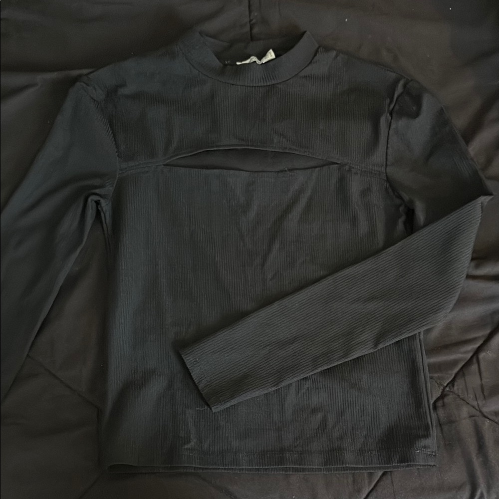 Elegant Black Cutout Long Sleeve Top